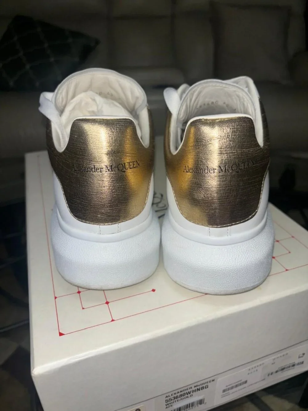 Alexander McQueen Oversized Sneakers White/Gold Leather Low Top Men’s Size EU 4